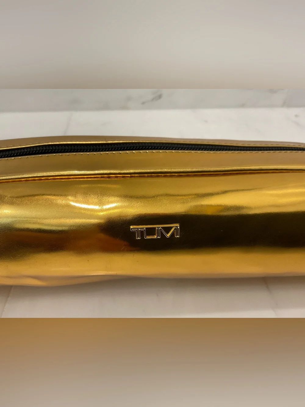 NEW - TUMI Zippered Ballistic Nylon Pencil Case - Cord Pouch - METALLIC GOLD